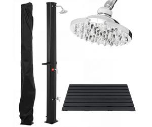 Douche Jardin Solaire 60 L 227cm COSTWAY--avec Tapis de Bain 100 x 60 cm-Pommeau Pivotant-Housse de Protection,Tablette Aavon-Noir
