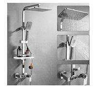 Douche Numérique, Ensemble de douche chromé numérique robinet salle bain mélangeur chaud et froid système pluie montage mural Kit complet baignoire bidet luxe en argent(Thermostatic)