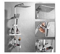 Douche Numérique, Ensemble de douche chromé numérique robinet salle bain mélangeur chaud et froid système pluie montage mural Kit complet baignoire bidet luxe en argent(Thermostatic-03)