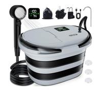 Douche Portable [Longue Durée-Unité Intégrée de 20L] Douche Camping IPX8 Pliable 13000mAh écran LED 5 Vitesses Noir+Gris