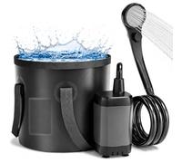 Douche portable pour camping avec affichage de la température : pompe de | Kit de douche de camping étanche IPX7 rechargeable avec seau pliable de 20 L pour la randonnée, les voyages et le lavage des