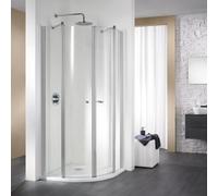 Douche ronde HSK Exklusiv avec 2 portes battantes, 4 sections, dimensions : 80 x 80 x 200 cm, rayon 550 mm, 455580-01-50edelglas, Cabines de douche: Alu-argent mat : ESG clair avec verre noble