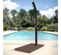 Douche solaire 20L, 222 cm de diamètre, forme arrondie, couleur noire, avec base marron. Douche solaire d'extérieur, idéale pour la piscine, avec pommeau de douche pivotant, eau chaude jusqu'à 60°C, e