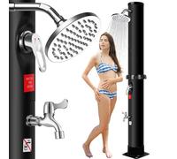 Douche solaire 35 L pour jardin et piscine, pommeau pluie orientable, mitigeur chaud froid, robinet lave-pieds, eau chaude jusqu’à 60 °C
