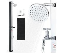 VEVOR Douche Solaire 35 L Douche Extérieur Solaire Autoportante pour Jardin Piscine Plage, Hauteur Pommeau 1,95 m, avec Robinet Lavage des Pieds, Porte-savon, Réglage Eau Chaude Froide, Noir Argenté