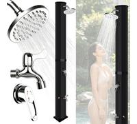 Douche Solaire 60L - Eau Chaude Jusqu'à 60°C, Pommeau Pluie Orientable, Robinet Lave-Pieds, Douche de Jardin Chaude - Sans Électricité Idéal pour Toute la Famille & Animaux pour Jardin, Plage, Camping