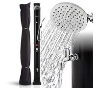 Douche solaire AREBOS 40 L noire avec thermomètre – Douche de piscine et de jardin avec pomme de douche à effet pluie, douchette à main, douche pour les pieds et pomme de douche pivotante à 360°, capo
