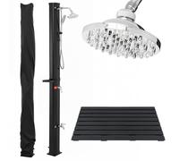 Douche solaire COSTWAY 35 L avec douchette à main, cache, pomme de douche à effet pluie et robinet, douche de jardin à eau chaude (max. 60 °C), douche de piscine sans raccordement électrique