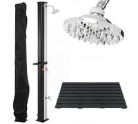 Douche solaire COSTWAY 60 L avec couvercle, douche de jardin avec tablette, pomme de douche à effet pluie et robinet, eau chaude jusqu'à 60 °C, douche de piscine sans raccordement électrique