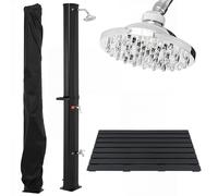 Douche solaire COSTWAY 60 L avec couvercle, douche de jardin avec tablette, pomme de douche à effet pluie et robinet, eau chaude jusqu'à 60 °C, douche de piscine sans raccordement électrique