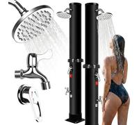Douche solaire de 35 litres, douche d'extérieur pour jardin, équipée d'une pomme de douche et d'un robinet pour les pieds. Fonctionne sans raccordement électrique, chauffe l'eau jusqu'à 60°C. Douche d