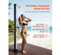 Douche solaire de 35 litres, hauteur de pomme de douche de 195 cm, douche extérieure, avec robinet au pied et porte-savon, réglage de l'eau chaude et froide, autonome pour piscine, plage ou jardin, no