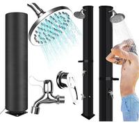 Douche solaire de 60 litres, avec capot de protection, pommeau de douche rotatif à 360°, robinet de pied, eau chaude jusqu'à 60°C, raccordement pour tuyau d'arrosage, douche d'extérieur pour piscine,