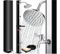 Douche solaire KESSER® 40-60 litres Douche solaire de jardin | eau chaude | max. 60 °C | Avec tablette de douche métallique et capot de protection | Douche de piscine Camping | Pomme de douche à effet