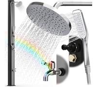 Douche solaire de jardin LAWA Living and Lifestyle, 35 litres, noire, avec pommeau de douche manuel | Douche de 20 cm, en acier inoxydable V2A, avec revêtement anti-calcaire argenté. Douche de jardin,