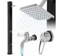 Douche solaire d'extérieur carré 40 l 217 cm + douche à pied et pomme de doucche Noir