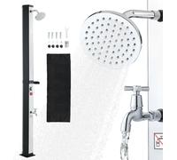 Douche solaire - Douche de jardin / douche extérieure 35 l - Hauteur 216 cm - Eau chaude et froide - Robinet au pied et porte-savon - Jusqu'à 60 °C - Noir/argent