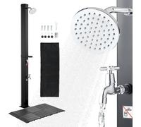 Douche solaire - Douche de jardin/douche extérieure - Réservoir de 35 l - Hauteur 216 cm - Mitigeur eau chaude/eau froide - Avec socle - Douche de pied - Noir