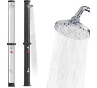 Douche solaire extérieure 17x216 cm, 40 litres. Douche de jardin résistante aux intempéries pour une utilisation en extérieur. Douche solaire avec pommeau de douche et robinet de pied, en ABS et PVC. 