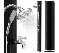 Douche solaire Izrielar Douche de jardin 35 L avec housse de protection, douchette à main et système Drain Stop – Colonne pour jardin, piscine et camping, couleur noire