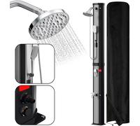 Douche solaire Izrielar Douche de jardin 60 L avec housse de protection, douchette à main et système Drain Stop – Colonne pour jardin, piscine et camping, couleur argent