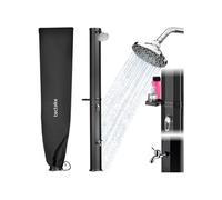 Douche solaire multifonctionnelle en noir avec réservoir 35 l et pomme effet pluie pivotant