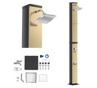 Douche solaire XINZI 40 L avec pomme de douche à effet pluie et douchette pour les pieds, douche de jardin solaire jusqu'à 60 °C avec thermomètre et raccord rapide, pour douche de piscine et camping (