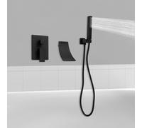 Doucheset Zwart, fixation murale - 2 modes de pommeau de douche, avec option de jet baignoire - Design moderne
