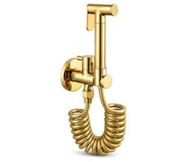 Douchette Bidet WC Murale Or en Laiton, Kit Robinet Hygiénique avec Tuyau Flexible Spiralé 2,3 m, Support Mural, Connexion G1/2 pour Salle de Bain