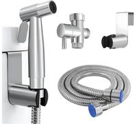 Douchette de bidet en acier inoxydable avec tuyau de 1,5 m et support | Kit de toilette complet pour hygiène personnelle, avec support, pulvérisateur à main