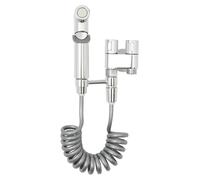 Douchette de bidet pour WC - Kit de fixation murale - Tuyau de 2 m - Raccord G1/2 - Montage 1 trou - Jet vertical - Laiton + ABS - Argent