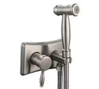 Douchette WC Eau Chaude et Froide Kit Complet Douchette WC Encastrée | Douchette pour WC à Poignée Unique, Pommeau avec Bouton Poussoir Autobloquant Sans Pression Continue G1/2, Brossé