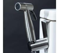 Douchette WC pour Toilette avec Jet Réglable - Marque Française - Bidet Hygiénique avec Robinet 3 Voies, Pistolet, Flexible et Support Inclus - Kit Hygiene Intime Complet (Inox)