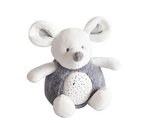 DOUDOU ET COMPAGNIE - Veilleuse Peluche Souris Musicale et Lumineuse pour Enfant - Avec 3 Lumières - Taille 20 cm - Gris Doux - Collection Unicef - Bruit Nature -Idée Cadeau Naissance - DC3691