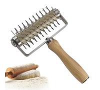 Dough Docker - Oak Stainless Steel 19.5x13.5cm | Rouleau à pizza avec pointes Dough Hole Maker Tool | Outil d'amarrage à poignée en bois pour pizza à biscuits Pâte à biscuits de pâtisserie