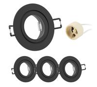 Doughelec 4x Spot Encastrable GU10 Aluminium, IP44 Noir Support Spot Encastrable Cadre De Montage Avec Douille GU10, Rond Spot de Plafond 68mm imperméable extra plat Pour LED Salle de bain, 230V