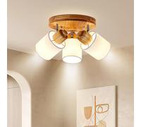 Doughelec Plafonnier Spot de Plafond 3 Spot Orientables, Bois Rond Éclairage de Plafond Luminaire Intérieurs Rétro E14 Murale Applique pour Salon Chamre Cuisine Salle à manger 230V, Sans Ampoules