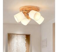 Doughelec Plafonnier Spot de Plafond 4 Spot Orientables, Bois Rond Éclairage de Plafond Luminaire Intérieurs Rétro E14 Murale Applique pour Salon Chamre Cuisine Salle à manger 230V, Sans Ampoules