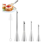 Douille à Pâtisserie Inox, Garnir des Cupcakes, Puffs Injection Seringue, Buse pour Crème, Accessoire Patisserie, Outils de Tuyauterie pour Décoration de Pâtisseries, avec Brosse de Nettoyage (4 pcs)