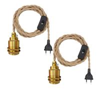 Douille de Lampe E27 Vintage avec Câble et Interrupteur,Suspendue Lustre Corde de Chanvre, DIY Suspension Luminaire Lampe Créative Lumière Pendante Industrielle, pour Maison, Chambre, Bar. (B-2PCS)