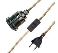 Douille de Lampe E27 Vintage avec Câble et Interrupteur,Suspendue Lustre Corde de Chanvre, DIY Suspension Luminaire Lampe Créative Lumière Pendante Industrielle, pour Maison, Chambre, Bar. (A-5M)