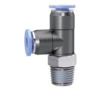 Douille en T » Petite série bleue en forme de L rotative R 1/8, pour tuyau extérieur Ø 4 mm Charge maximale : 10 bars, plastique/MS vern.
