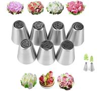 Douilles Pâtisserie Russes Set 7 Pièces, Embouts Fleurs Et Feuilles Inox Argent Pour Poche À Douille, Décoration Gâteaux Cupcakes