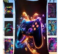 [Doux et séchage rapide] Serviette de plage en microfibre 250g/m² , Disponible en 70*140cm/90*180cm , Serviette de microfibre avec impression de manette de jeu créative Série E-Sports , Serviette de b