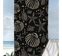[Doux & Séchage Rapide] Serviette de plage en microfibre 250 g/m², fond noir avec imprimé motif étoile de mer & corail | Serviette de natation portable à haute absorption, décoration de salle de bain 