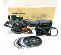 DOVAMAN Mini scie circulaire, 710 W 115mm Scie circulaire manuelle avec laser, 3500rpm, poignée auxiliaire en métal, profondeur de coupe 43 mm (90°), 29 mm (45°), 6 lames de scie, idéale pour le bois,