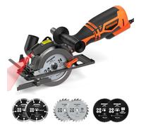 DOVAMAN Mini Scie Circulaire, 710W 115mm w/Laser, 3500RPM, Poignée Auxiliaire, Profondeur de Coupe de 43mm (90°), 29mm (45°), 6 Lames, pour le Bois, Métal Souple, Plastique, Carrelage - MCS01A