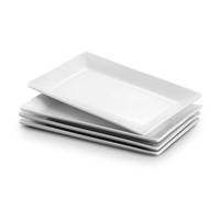 DOWAN Assiettes Plates Lot de 4, 24,6 cm Assiette Rectangulaire Blanche, Service Vaisselle pour Viande, Apéritifs, Dessert, Nourriture, Fête, Passe au Lave-vaisselle, au Micro-ondes