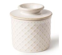 DOWAN Beurrier à Eau avec joint d'étanchéité - Beurrier à motif diamant gaufré pour beurre frais et tartinable - Capacité de 140 g (Blanc Réactif)