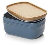 DOWAN Beurrier en céramique avec couvercle en bois, Bleu aéré Bleu aéré G